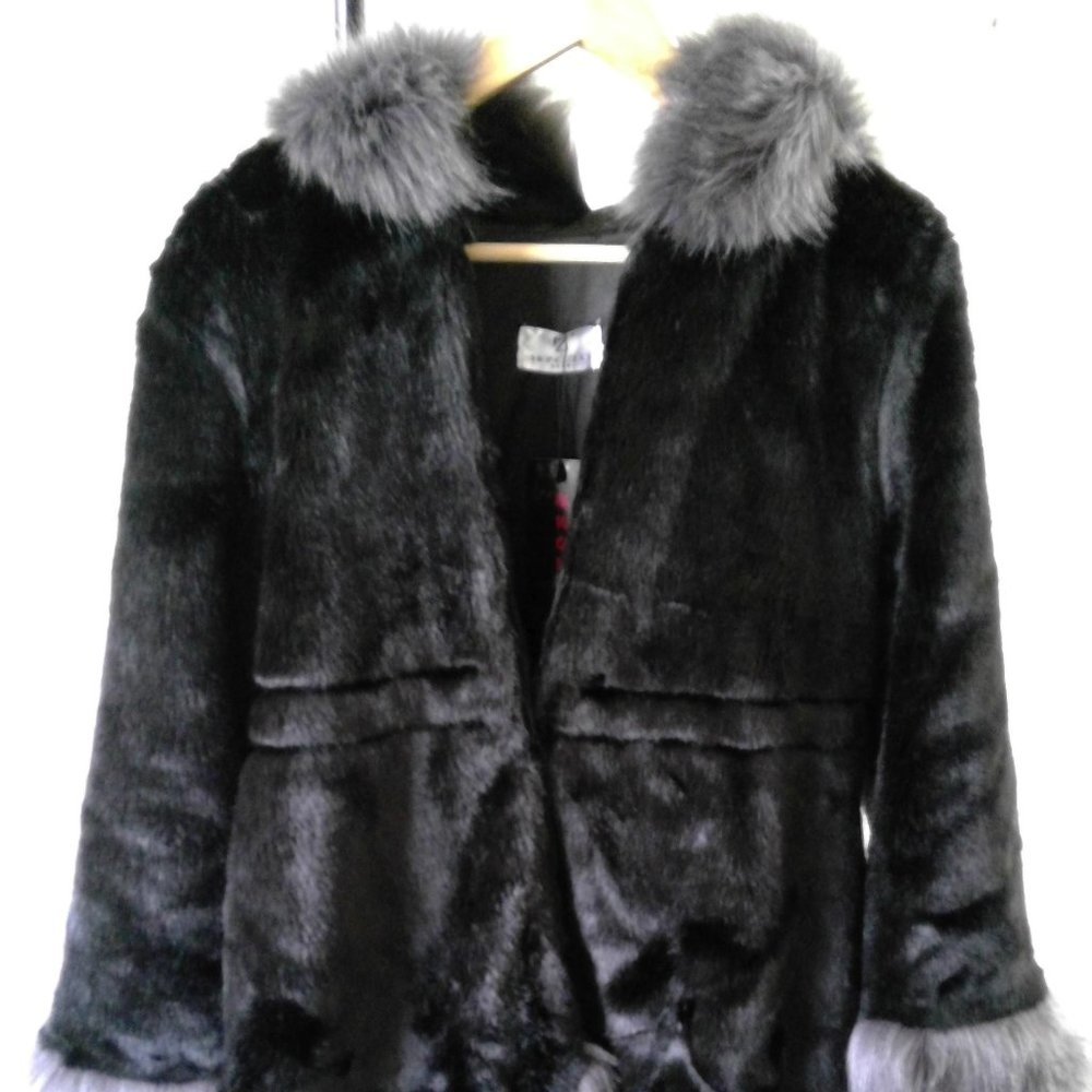 Black Faux fur jacket with hood